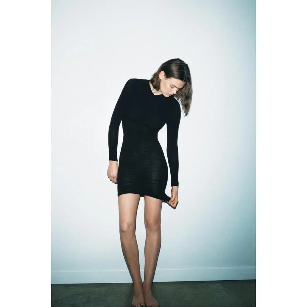 ZARA GATHERED SHEER MINI DRESS - Picture 2 of 8